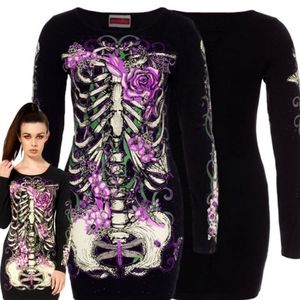 Jawbreaker goth skeleton rib jersey mini dress